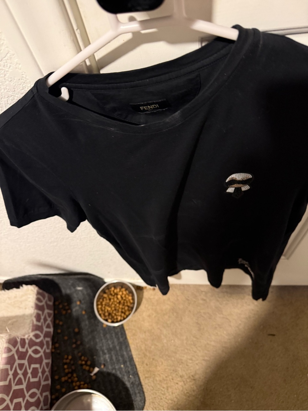 Fendi Black Short Sleeve Crewneck Tee with Embroidered Detail